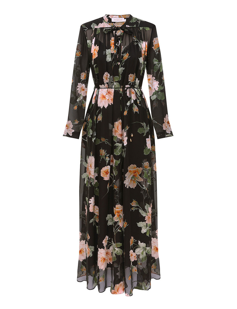 Zimmermann-Luna-Burnout-Sheath-Dress-Black-Rose Zimmermann Luna Burnout Sheath Dress - Black Rose