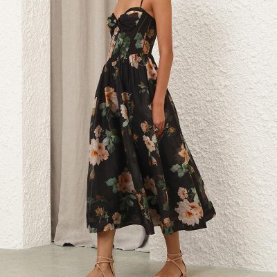 Zimmermann Luna Corset Midi Dress Black Rose 2
