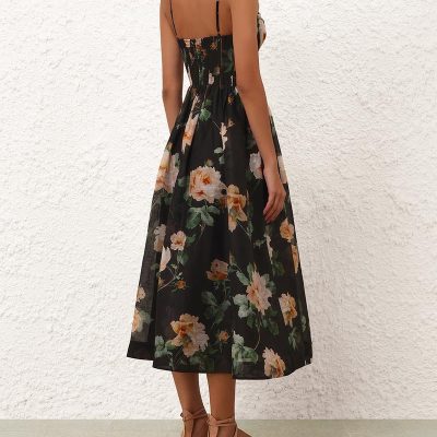 Zimmermann Luna Corset Midi Dress Black Rose 3