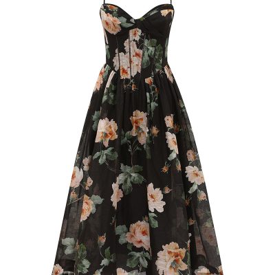 Zimmermann Luna Corset Midi Dress - Black Rose