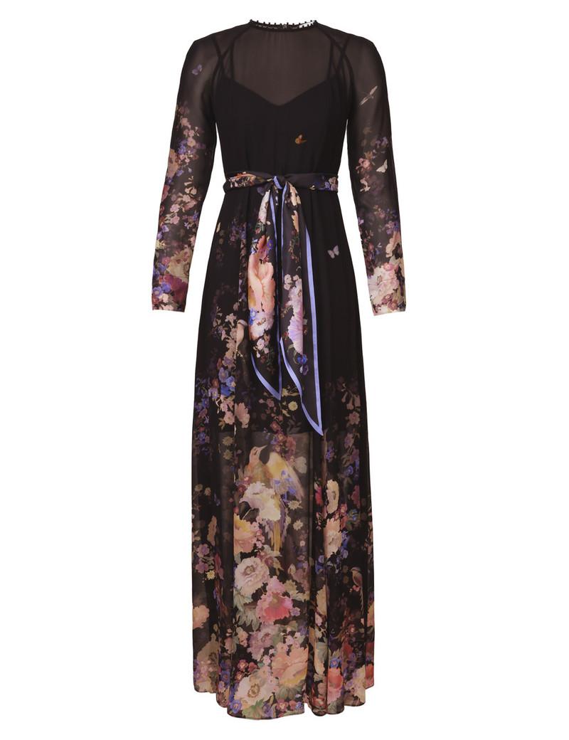 Zimmermann-Luna-Sheath-Dress-Black-Multi-Floral Zimmermann Luna Sheath Dress - Black Multi Floral
