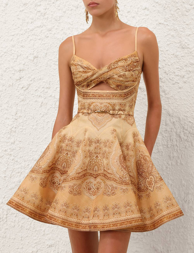 Zimmermann-Luna-Twist-Mini-Dress-Tan-Perla-Paisley-1 Zimmermann Luna Twist Mini Dress Tan Perla Paisley 1