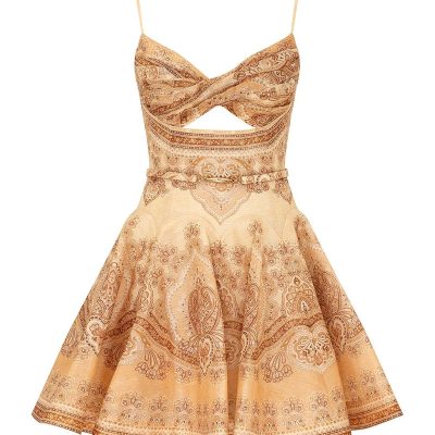Zimmermann Luna Twist Mini Dress - Tan Perla Paisley