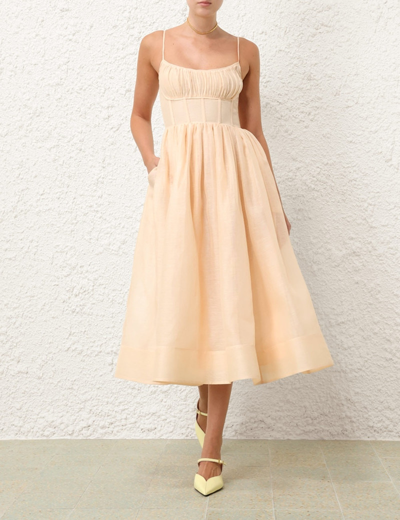 Zimmermann-Natura-Ruched-Midi-Dress-Light-Peach-1 Zimmermann Natura Ruched Midi Dress Light Peach 1