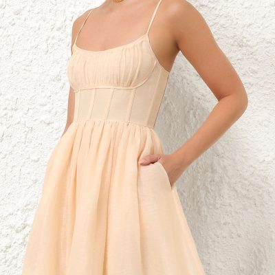 Zimmermann Natura Ruched Midi Dress - Light Peach 4 Zimmermann Natura Ruched Midi Dress Light Peach 4