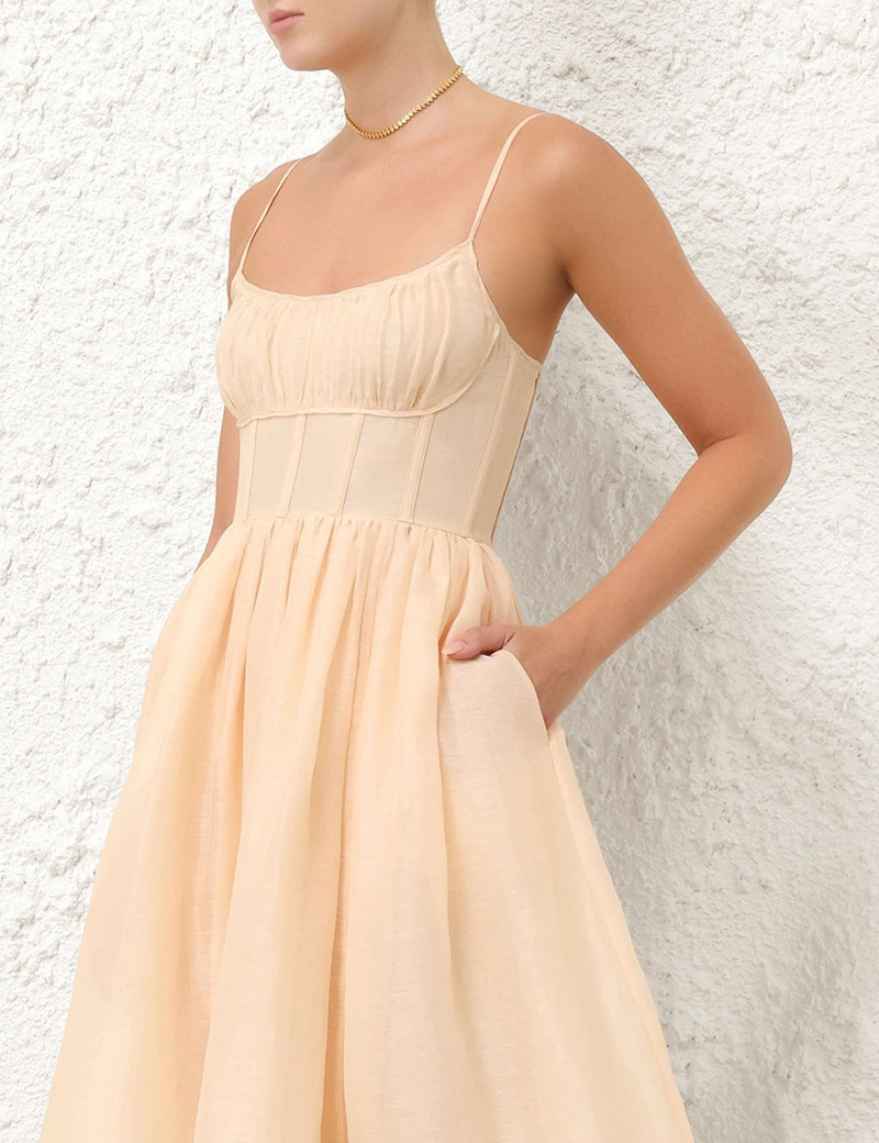Zimmermann-Natura-Ruched-Midi-Dress-Light-Peach-4 Zimmermann Natura Ruched Midi Dress Light Peach 4