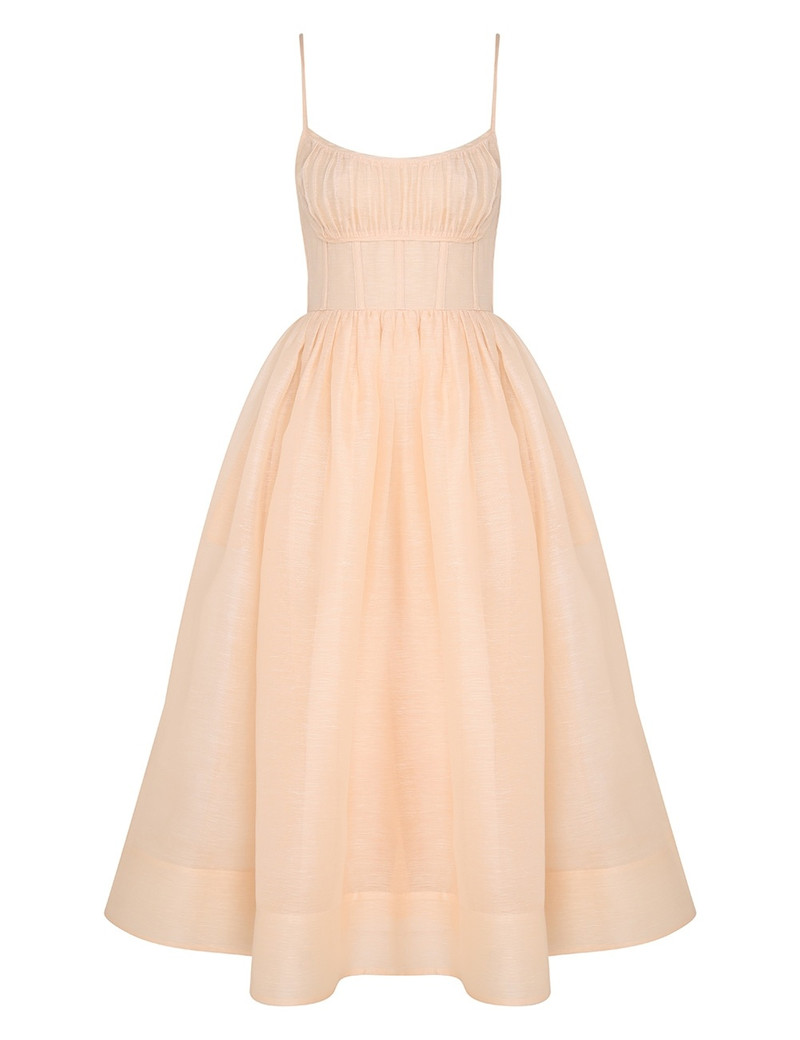 Zimmermann-Natura-Ruched-Midi-Dress-Light-Peach Zimmermann Natura Ruched Midi Dress - Light Peach