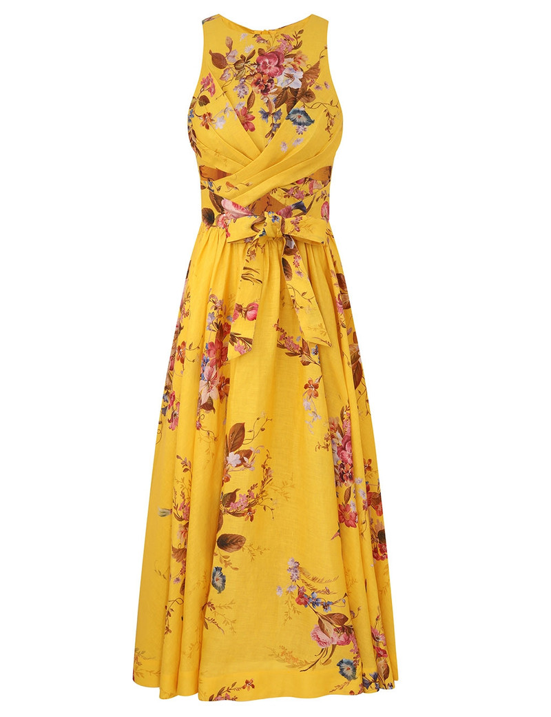 Zimmermann-Patience-Midi-Dress-Mustard-Floral Zimmermann Patience Midi Dress - Mustard Floral