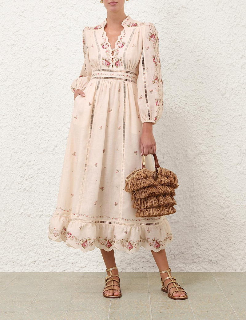 Zimmermann-Patience-Plunge-Midi-Dress-Cream-Pink-Rose-1 Zimmermann Patience Plunge Midi Dress Cream Pink Rose 1