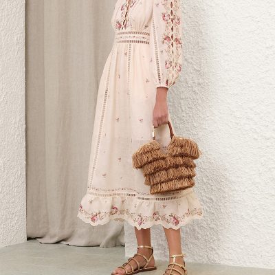 Zimmermann Patience Plunge Midi Dress - Cream / Pink Rose 2 Zimmermann Patience Plunge Midi Dress Cream Pink Rose 2