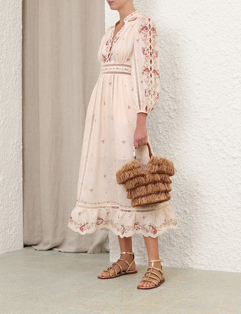 Zimmermann-Patience-Plunge-Midi-Dress-Cream-Pink-Rose-2 Zimmermann Patience Plunge Midi Dress Cream Pink Rose 2