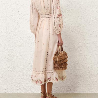 Zimmermann Patience Plunge Midi Dress - Cream / Pink Rose 3 Zimmermann Patience Plunge Midi Dress Cream Pink Rose 3