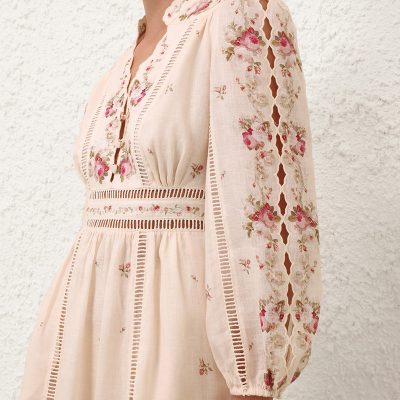 Zimmermann Patience Plunge Midi Dress - Cream / Pink Rose 4 Zimmermann Patience Plunge Midi Dress Cream Pink Rose 4