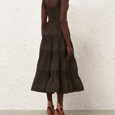 Zimmermann Pleated Draped Midi Dress Olive 3