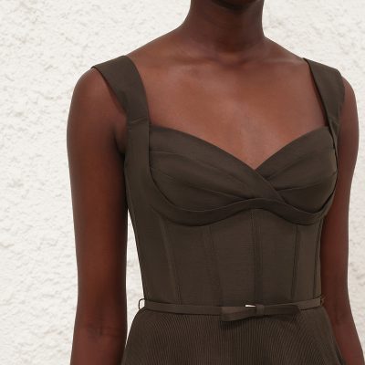 Zimmermann Pleated Draped Midi Dress Olive 4