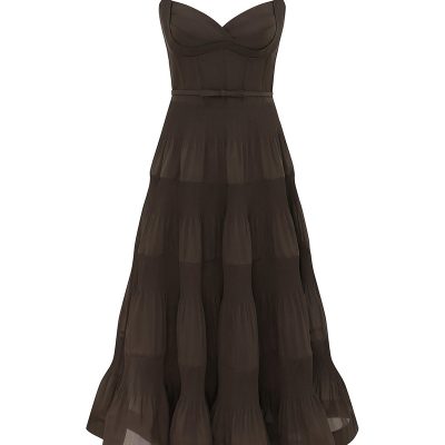 Zimmermann Pleated Draped Midi Dress - Olive