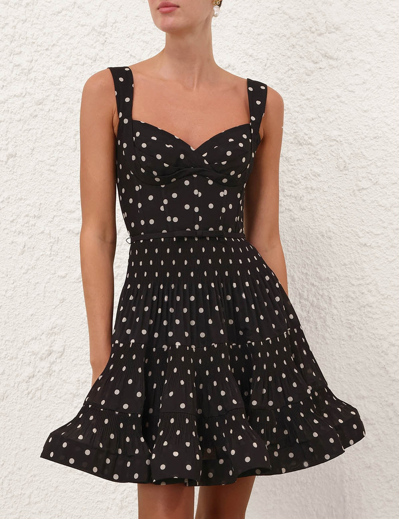 Zimmermann-Pleated-Draped-Mini-Dress-Black-Dot-1 Zimmermann Pleated Draped Mini Dress Black Dot 1