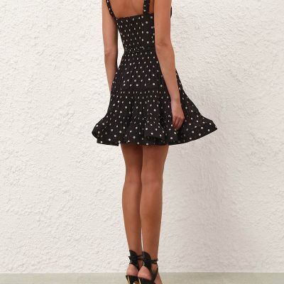 Zimmermann Pleated Draped Mini Dress - Black Dot 3 Zimmermann Pleated Draped Mini Dress Black Dot 3