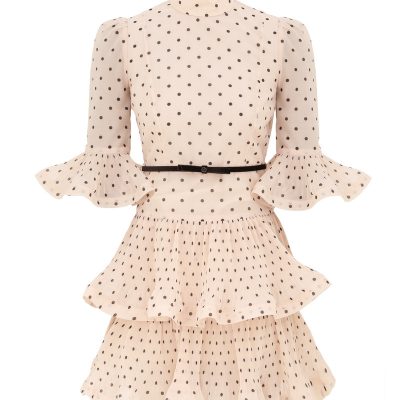 Zimmermann Pleated Sleeved Mini Dress - Cream / Black Polka Dot
