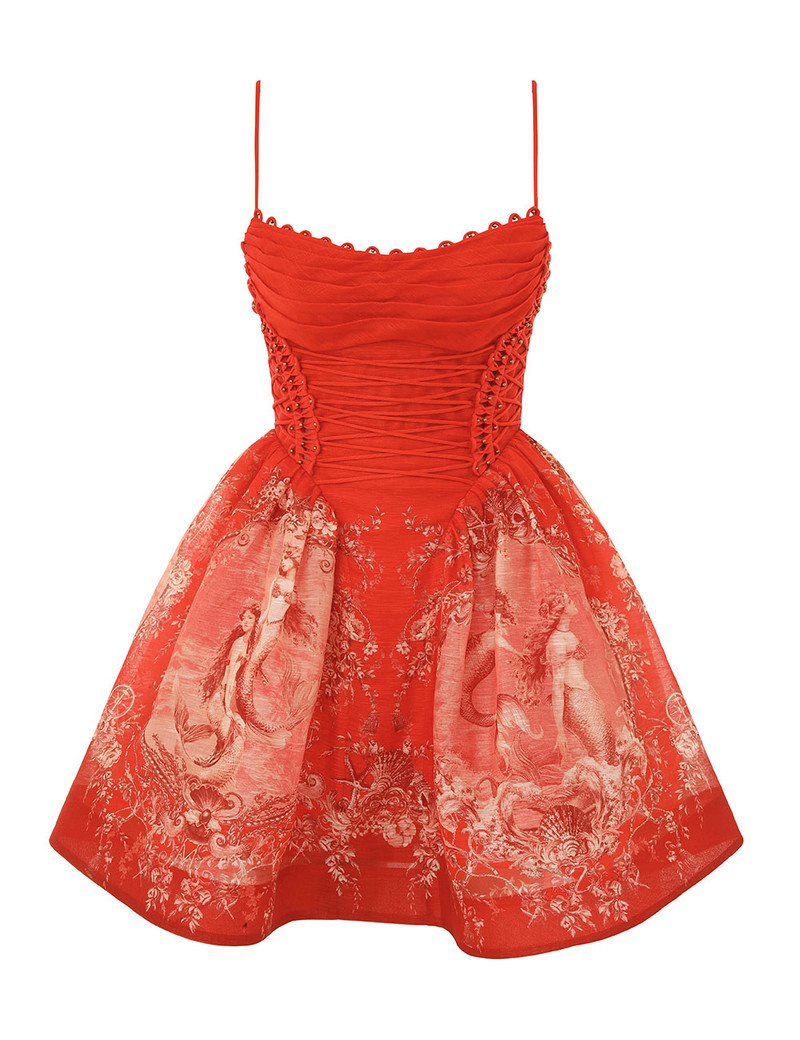 Zimmermann-Rebellion-Beaded-Mini-Dress-Red-Mermaid Zimmermann Rebellion Beaded Mini Dress - Red Mermaid