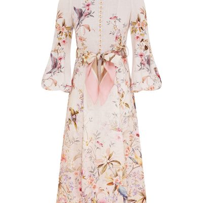 Zimmermann Rebellion Button Midi Dress - Cream Aviary
