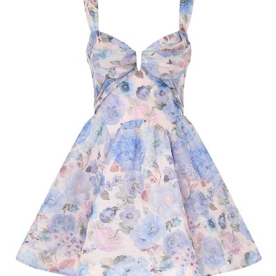 Zimmermann Rebellion Drape Mini Dress - Sky Bloom
