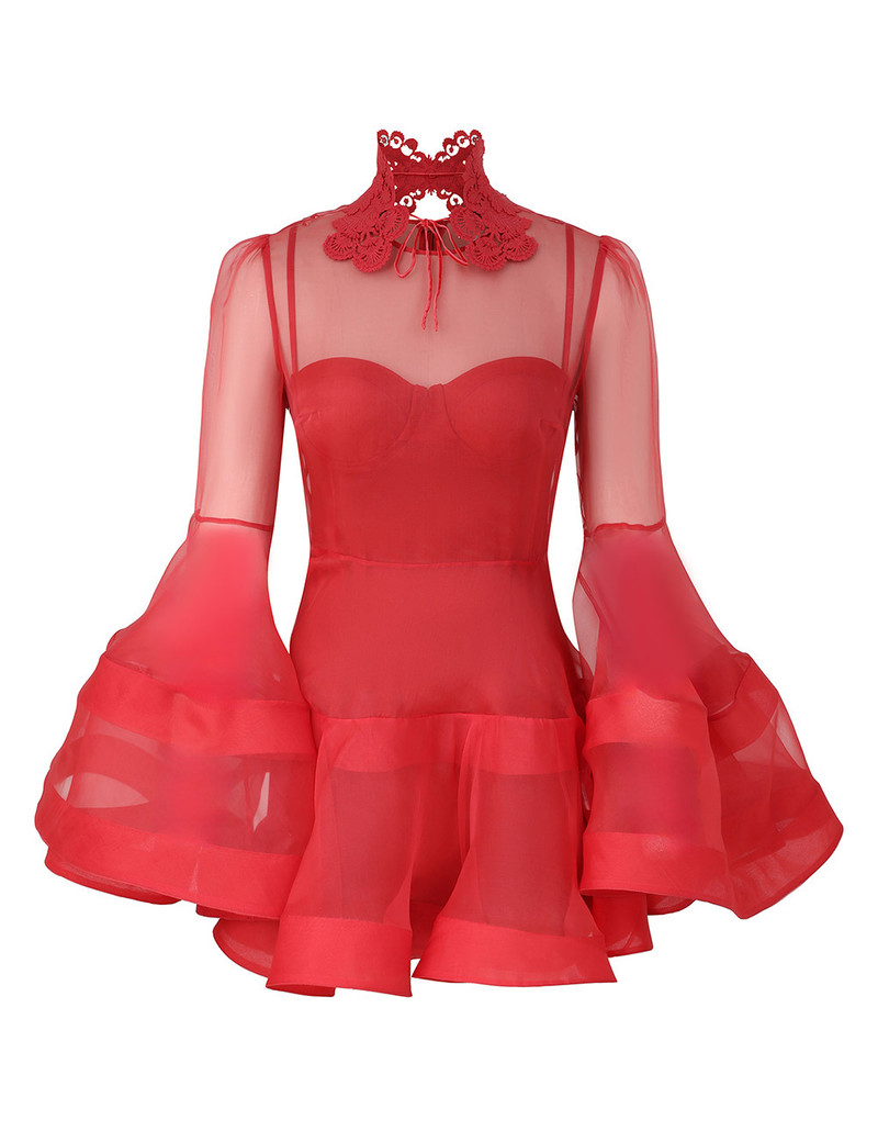Zimmermann-Rebellion-Lantern-Mini-Dress-Red Zimmermann Rebellion Lantern Mini Dress - Red