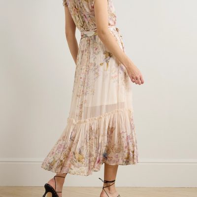 Zimmermann Rebellion Tie-Detailed Ruffled Printed Chiffon Maxi Dress - Cream 2 Zimmermann Rebellion Tie Detailed Ruffled Printed Chiffon Maxi Dress Cream 2