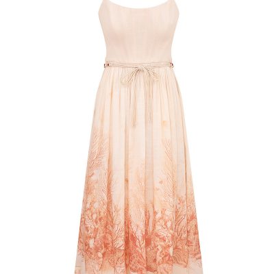 Zimmermann Wanderlust Corset Midi Dress - Coral Toile