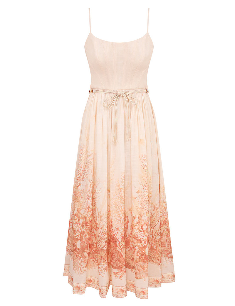 Zimmermann-Wanderlust-Corset-Midi-Dress-Coral-Toile Zimmermann Wanderlust Corset Midi Dress - Coral Toile