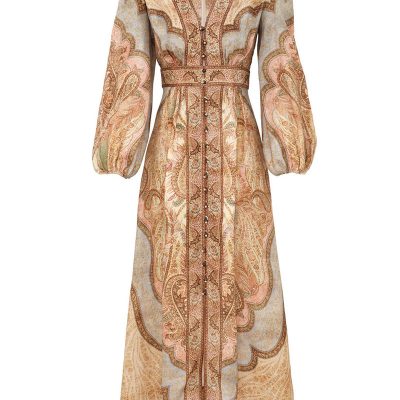 Zimmermann Wanderlust Plunge Midi Dress - Tapestry Multi
