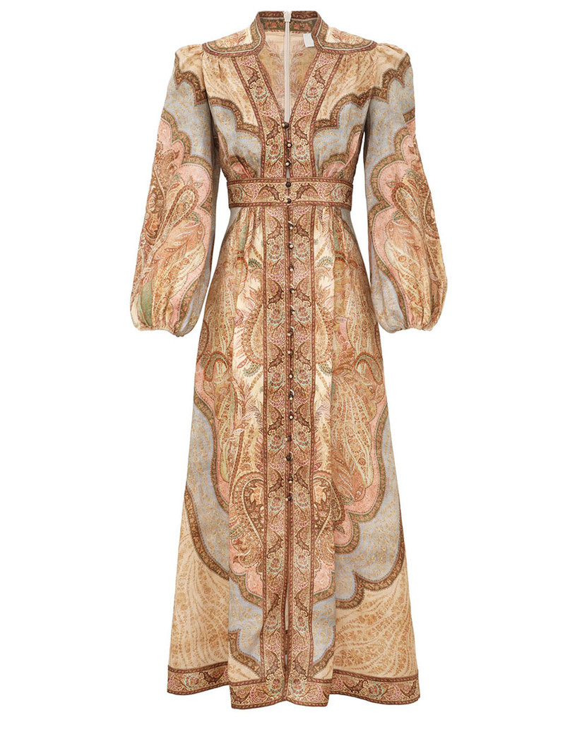 Zimmermann-Wanderlust-Plunge-Midi-Dress-Tapestry-Multi Zimmermann Wanderlust Plunge Midi Dress - Tapestry Multi